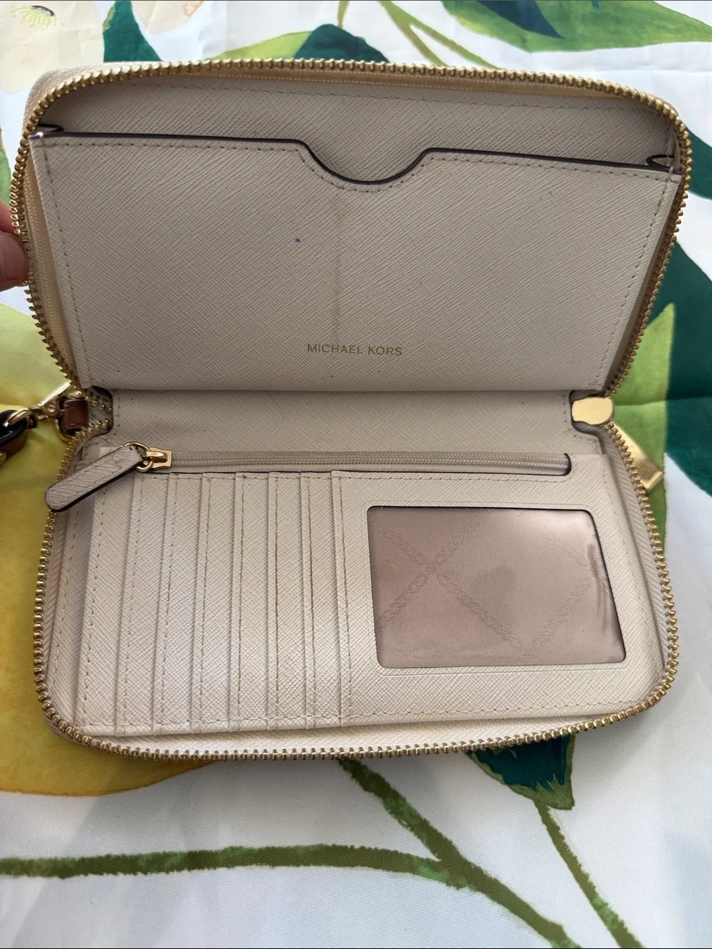 Michael Kors Beige Signature Zip Wristlet with Gold Hardware